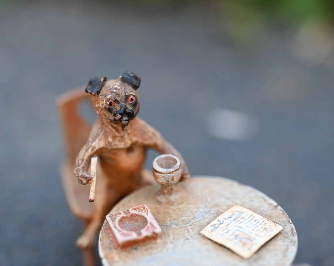 Vintage Austrian Vienna Cold Painted Bronze Figure of Pug Dogs Having Lunch14