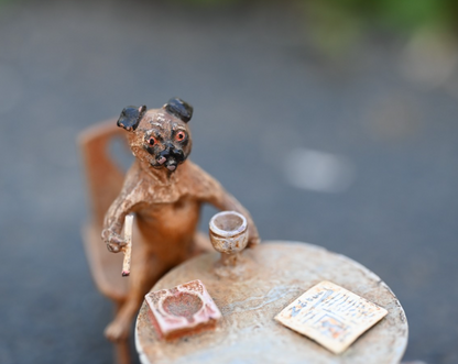 Vintage Austrian Vienna Cold Painted Bronze Figure of Pug Dogs Having Lunch14