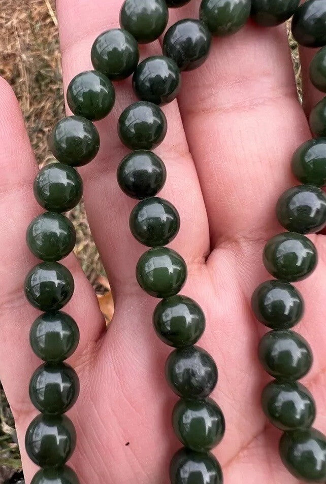 Antique / Vintage Spinach Natural Green Jade Beaded Necklace8