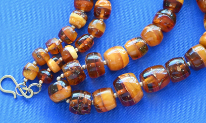 Super Cool Vintage Barrel Shaped Natural Butterscotch Amber Necklace6