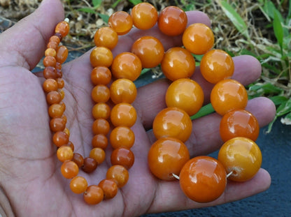 Early Vintage Natural Baltic Butterscotch Amber Necklace W/ Round Sphere Beads0