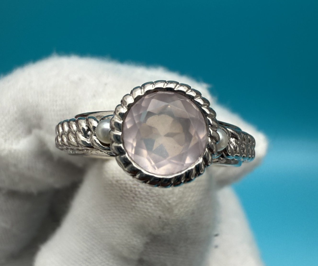 Vintage Atelier Anthony Nak Sterling Silver Light Pink Quartz Pearl Rope Ring0