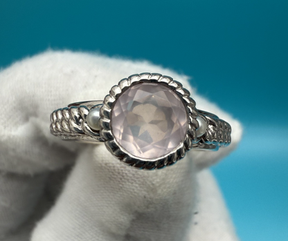 Vintage Atelier Anthony Nak Sterling Silver Light Pink Quartz Pearl Rope Ring0
