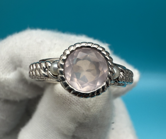 Vintage Atelier Anthony Nak Sterling Silver Light Pink Quartz Pearl Rope Ring0