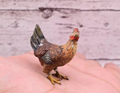 Lovely Antique Austrian Vienna Cold Painted Bronze Figure of Brown Hen Chicken0