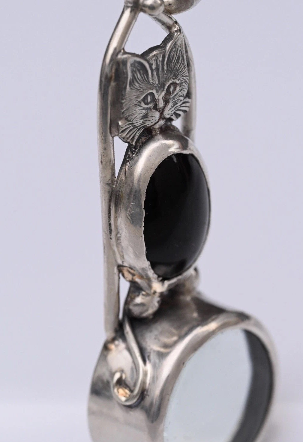 Signed MS Sterling Silver Southwest Jewelers Loupe W/ Super Cute Cat / Kitten0