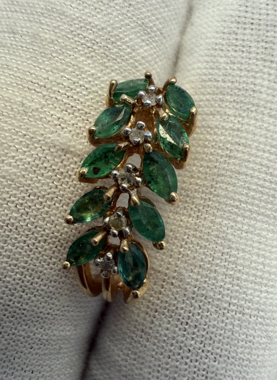 Pair of Natural Emerald Drop Earrings with Diamond Accents in 14K Yellow Gold4
