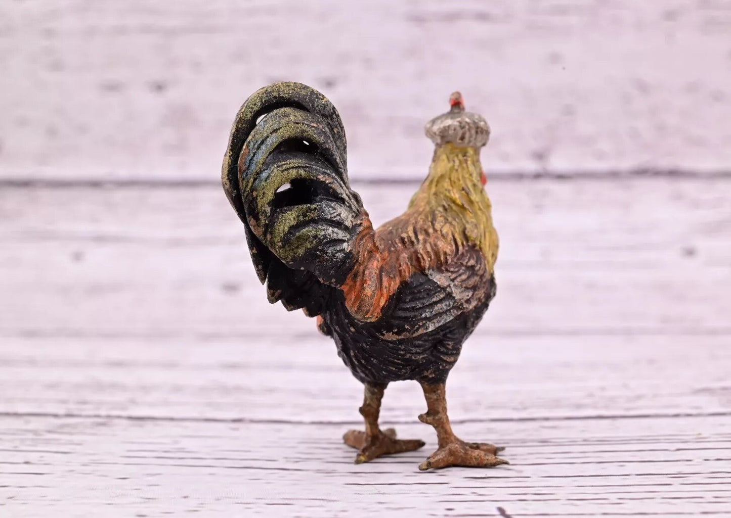 Original & Beautiful Antique Austrian Vienna Cold Painted Bronze of Rooster11