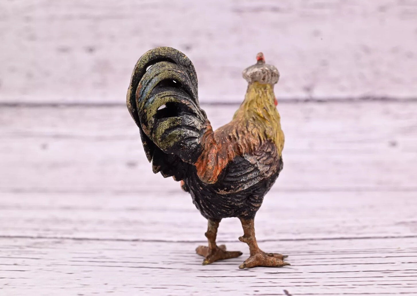 Original & Beautiful Antique Austrian Vienna Cold Painted Bronze of Rooster11