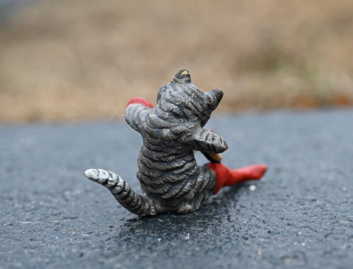 Vintage Austrian Vienna Cold Painted Bronze of Small Cat Cleaning Red Boots4