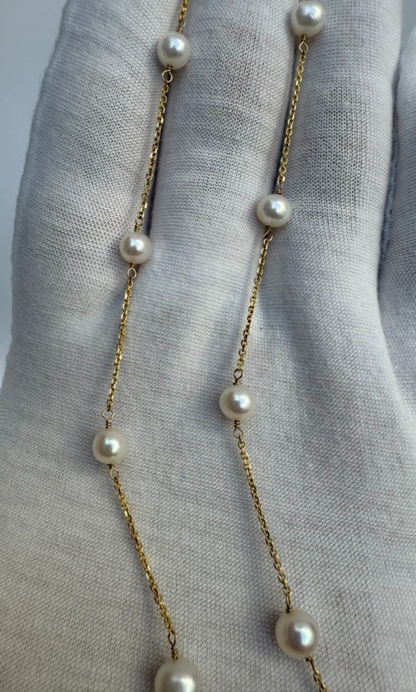 Elegant yet Simple Cultured Pearl Beaded Necklace w/ 14k Gold Chain4