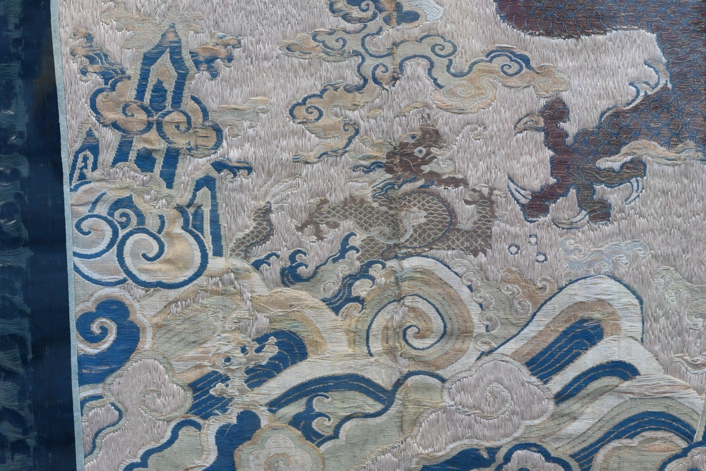 Stunning Glass Framed Ming - Early Qing Dynasty Silk Altar Panel W/ Dragons3
