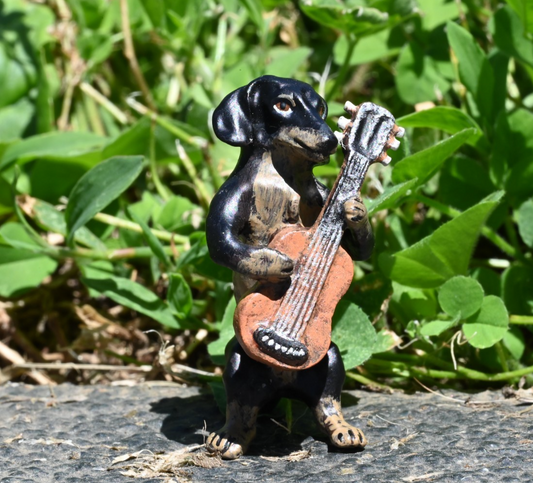Fritz Bergmann  Austrian Vienna Cold Painted Bronze Musical Dachshund w/ Guitar0