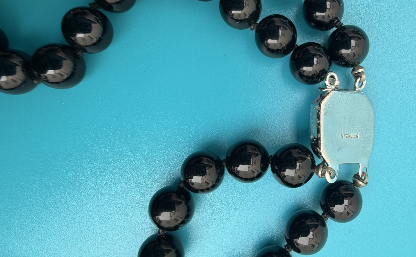 Gorgeous Double-Strand Black Onyx and Sterling Silver Marcasite Flower Necklace2