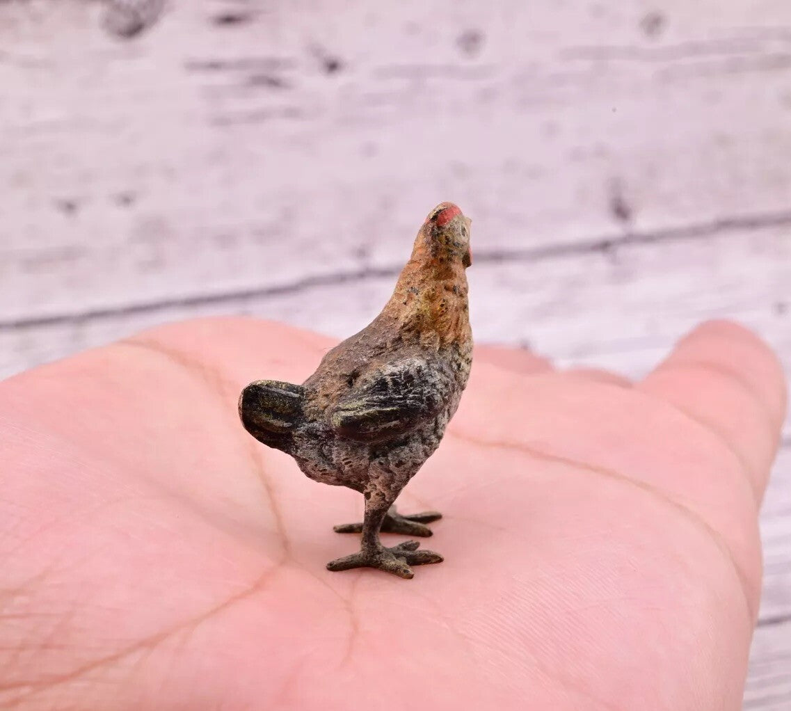 Lovely Old Antique Austrian Vienna Cold Painted Bronze Figure of Young Farm Hen3