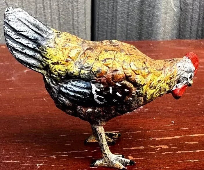 Small Antique Austrian Vienna Cold Painted Bronze Figure of Chicken4