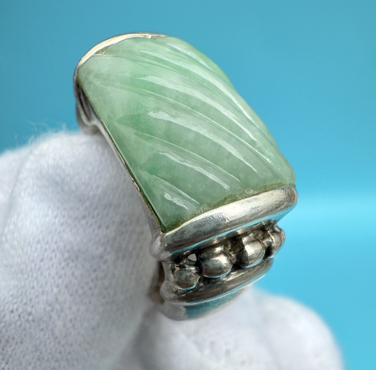 Stunning Judith Ripka Green Carved Jade & Sterling Silver Ring2