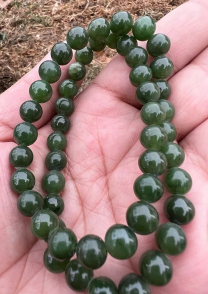 Gorgeous Antique / Vintage Spinach Natural Green Jade Beaded Necklace5