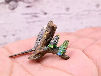 Attractive Antique Austrian Vienna Cold Painted Bronze Figure of Parakeet Family3