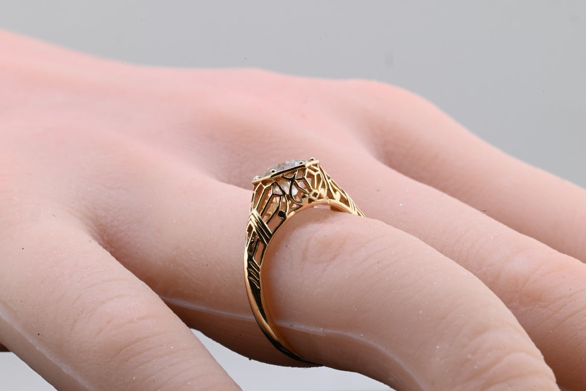 Antique Art Deco Period .85 ct Old Euro Diamond Ring in 14K Y Gold Filigree Work5