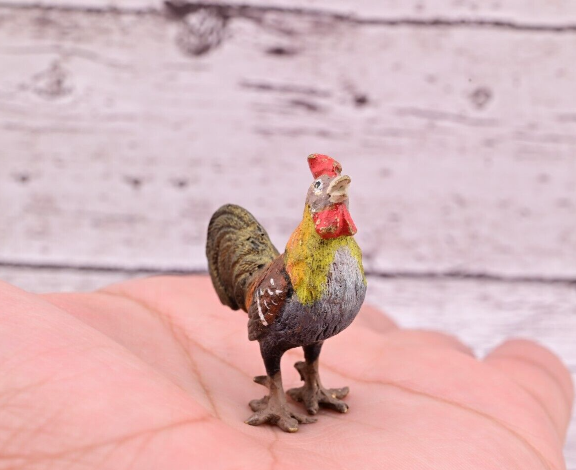 Gorgeous Antique Austrian Vienna Cold Painted Bronze Figure of Rooster2