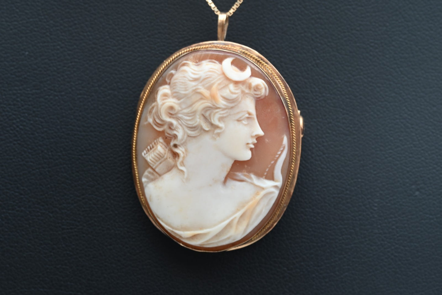 Antique Cameo Hand-Carved Profile of Goddess Diana (Artemis) 18K YG Pendant2