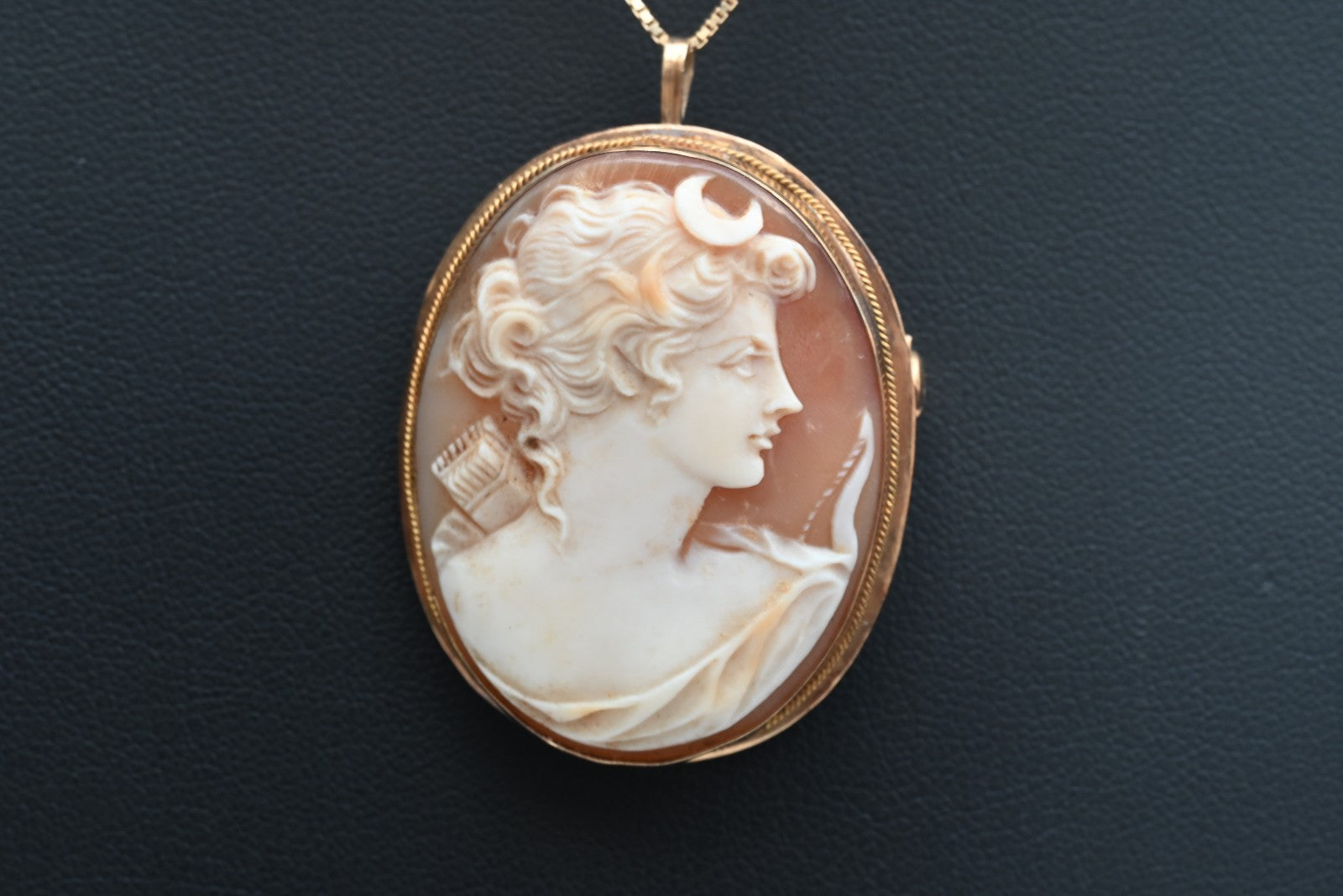 Antique Cameo Hand-Carved Profile of Goddess Diana (Artemis) 18K YG Pendant2