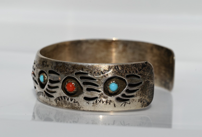 Navajo Pearlene Spencer Turquoise & Coral Bear Paw Sterling Silver Cuff Bracelet6
