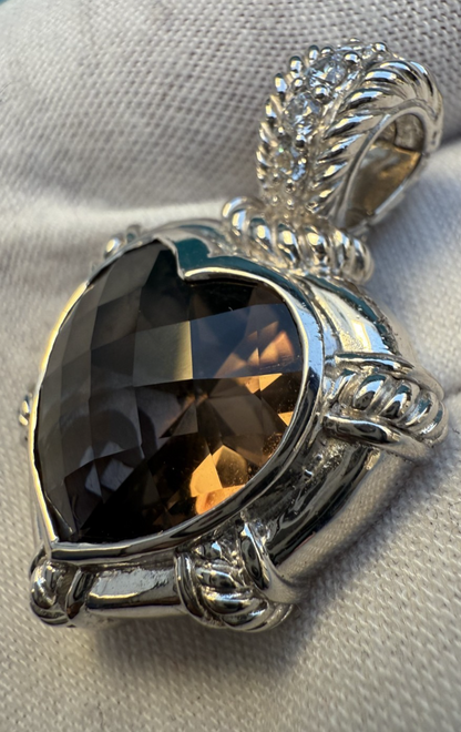 Lovely Judith Ripka Sterling Silver Faceted Smoky Quartz Heart Pendant 3