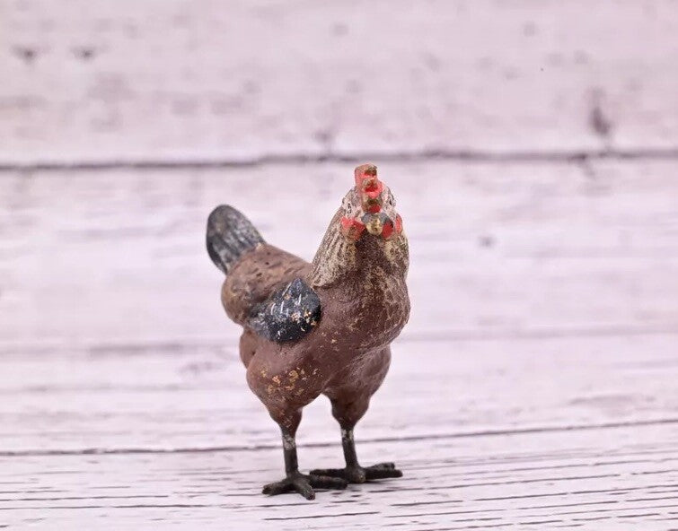 Wonderful Antique Austrian Vienna Cold Painted Bronze Figure of Brown Hen9