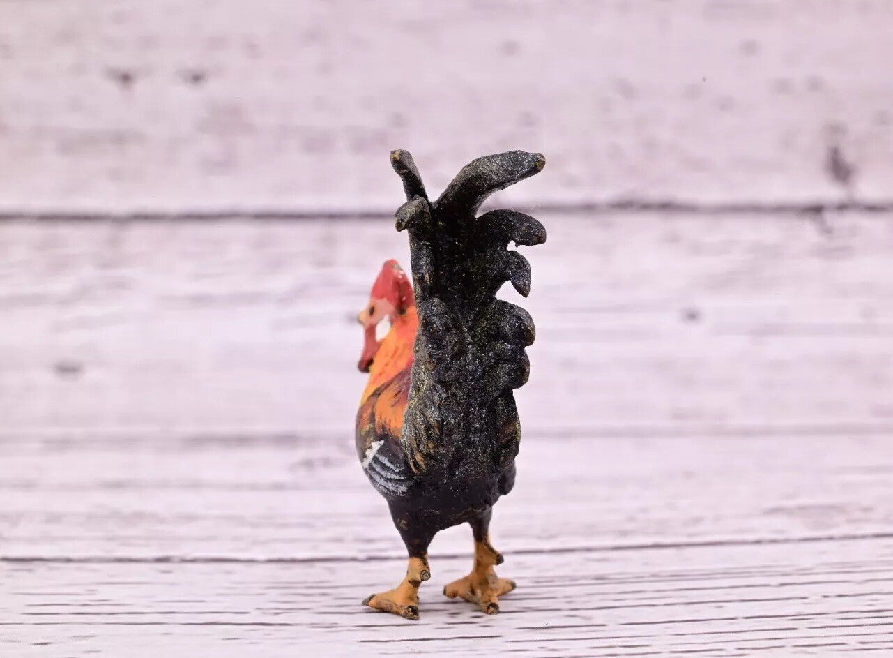 Early Antique Austrian Vienna Cold Painted Bronze Figure of Miniature Rooster3