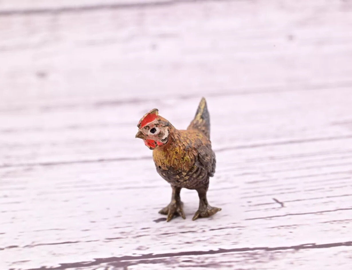 Well Detailed Antique Austrian Vienna Cold Painted Bronze Figure of Small Hen5