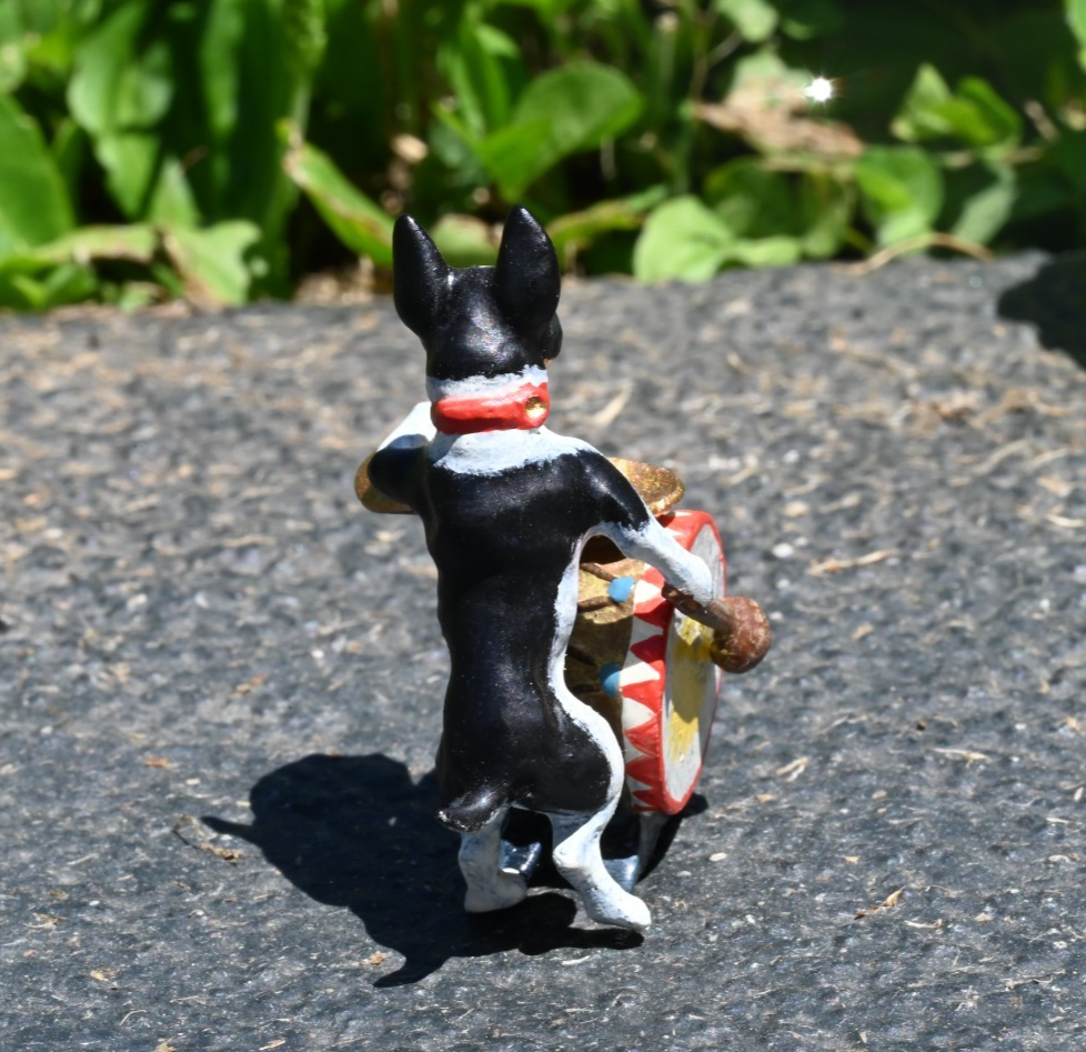 Fun Austrian Vienna Cold Painted Bronze Figure of Boston Terrier Playing Drums2