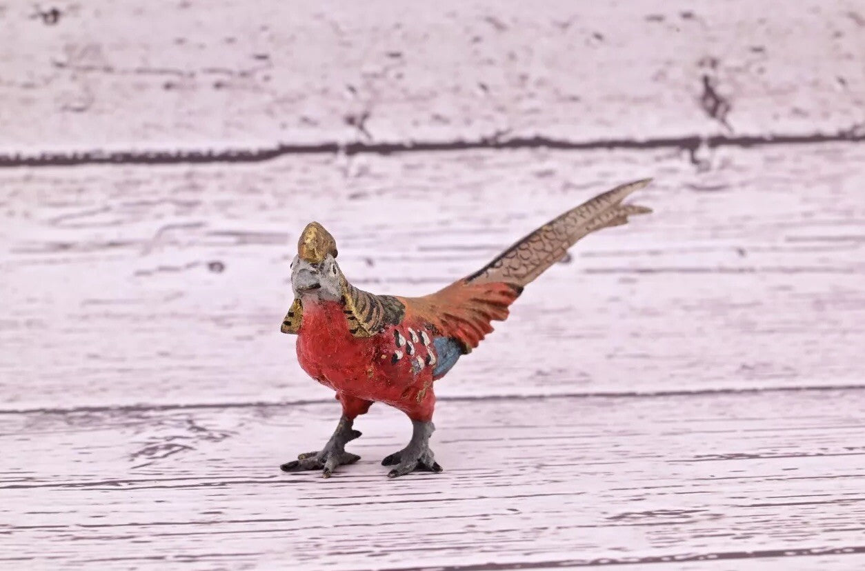 Antique Austrian Vienna Cold Painted Bronze Figure of Miniature Golden Pheasant2