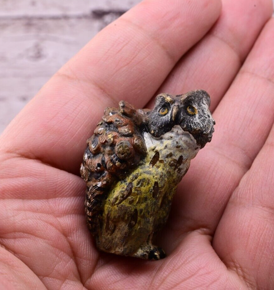 Well Detailed Antique Austrian Vienna Cold Painted Bronze Figure of Owl6