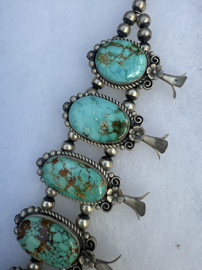 Native American Turquoise &Sterling Squash Blossom Jewelry Set By Maynard Garcia9