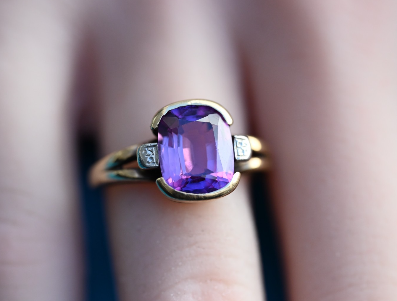 Simple Yet Elegant Antique 10k Yellow Gold Ring w/ Lab Created Purple Sapphire0