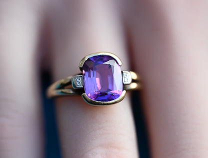 Simple Yet Elegant Antique 10k Yellow Gold Ring w/ Lab Created Purple Sapphire0