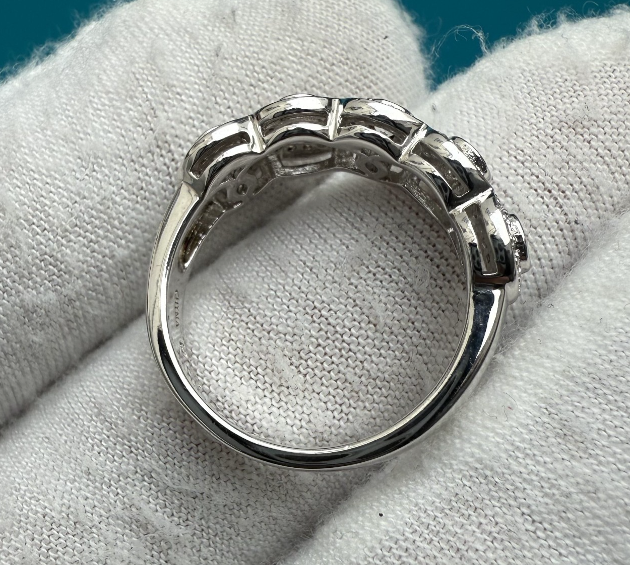 Vintage Marked Ritani Solid Sterling Silver 925 CZ Halo Tapered Band Ring4