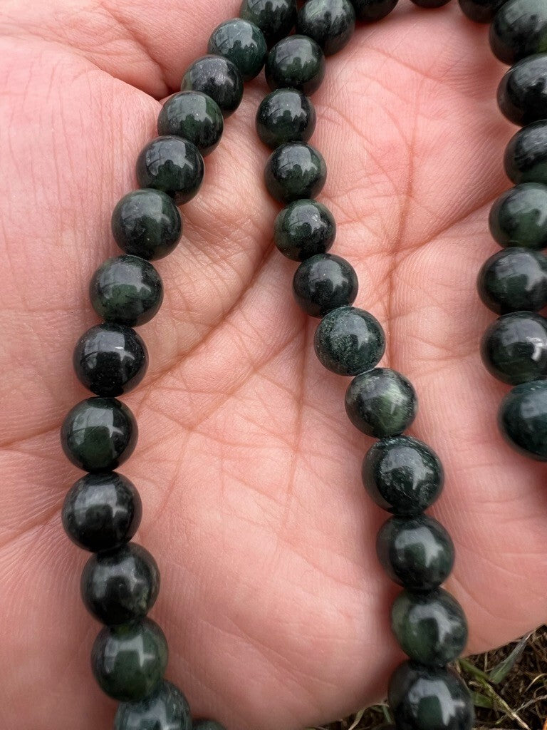 Gorgeous Antique / Vintage Spinach Natural Nephrite Jade Beaded Necklace #42