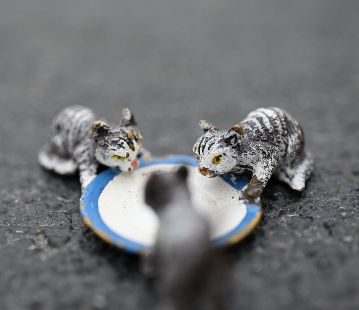 Unique Austrian Vienna Cold Painted Bronze Figure of Small Kittens Drinking Milk7