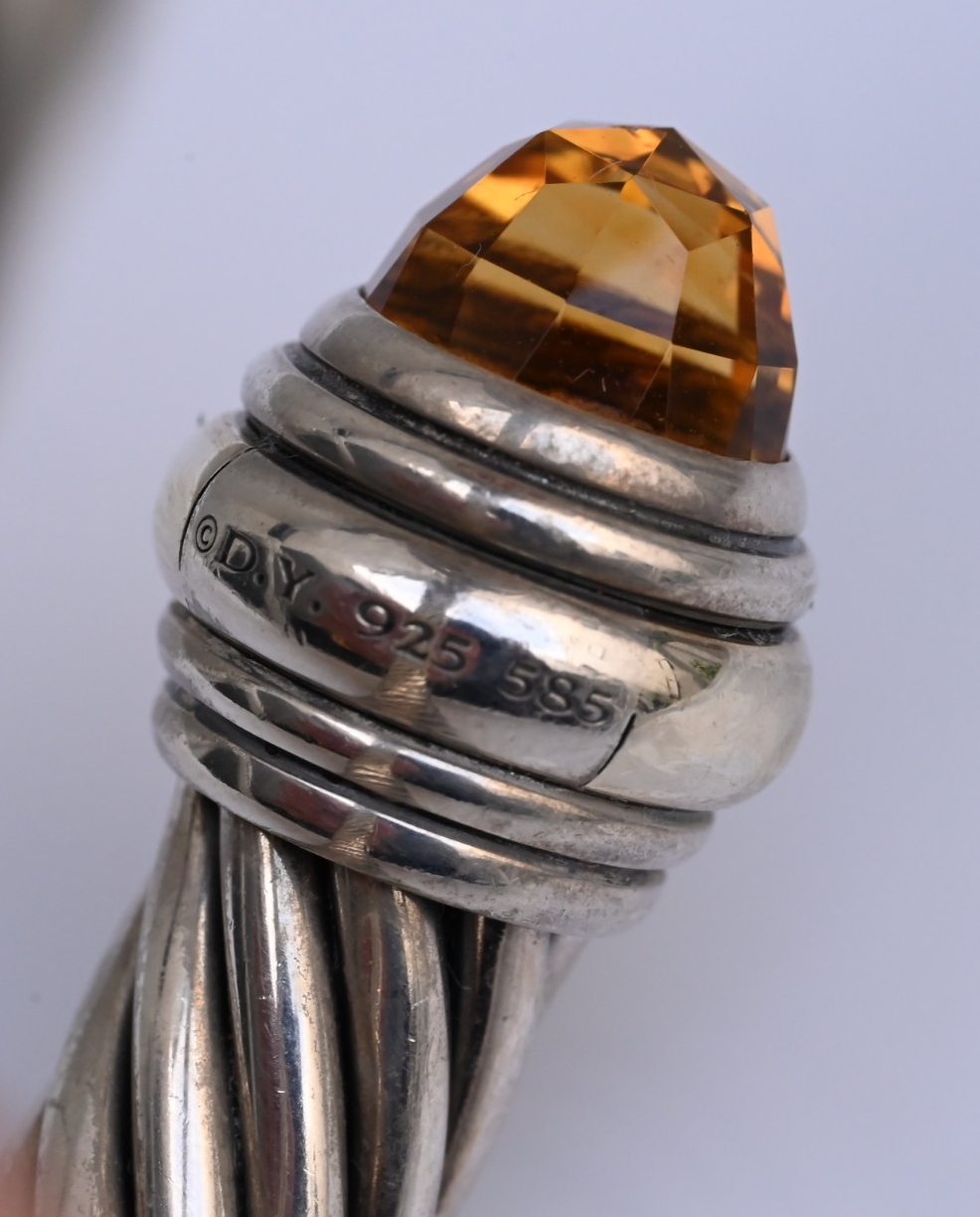 Classic David Yurman Sterling Silver Cable Bracelet with 14k Gold & Citrine Gems9
