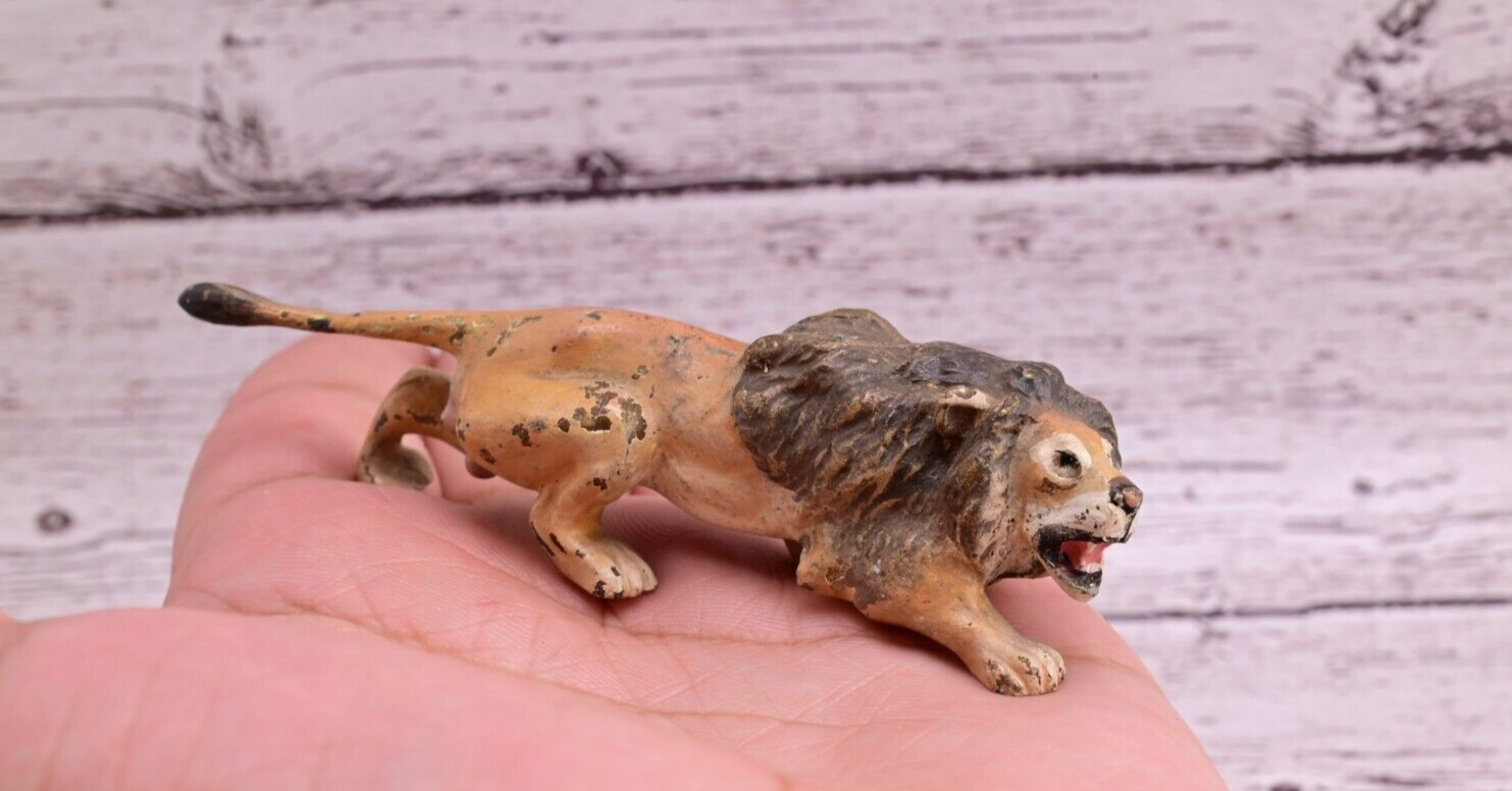 Stunning Antique Austrian Vienna Cold Painted Bronze of Lion Ready to Attack0