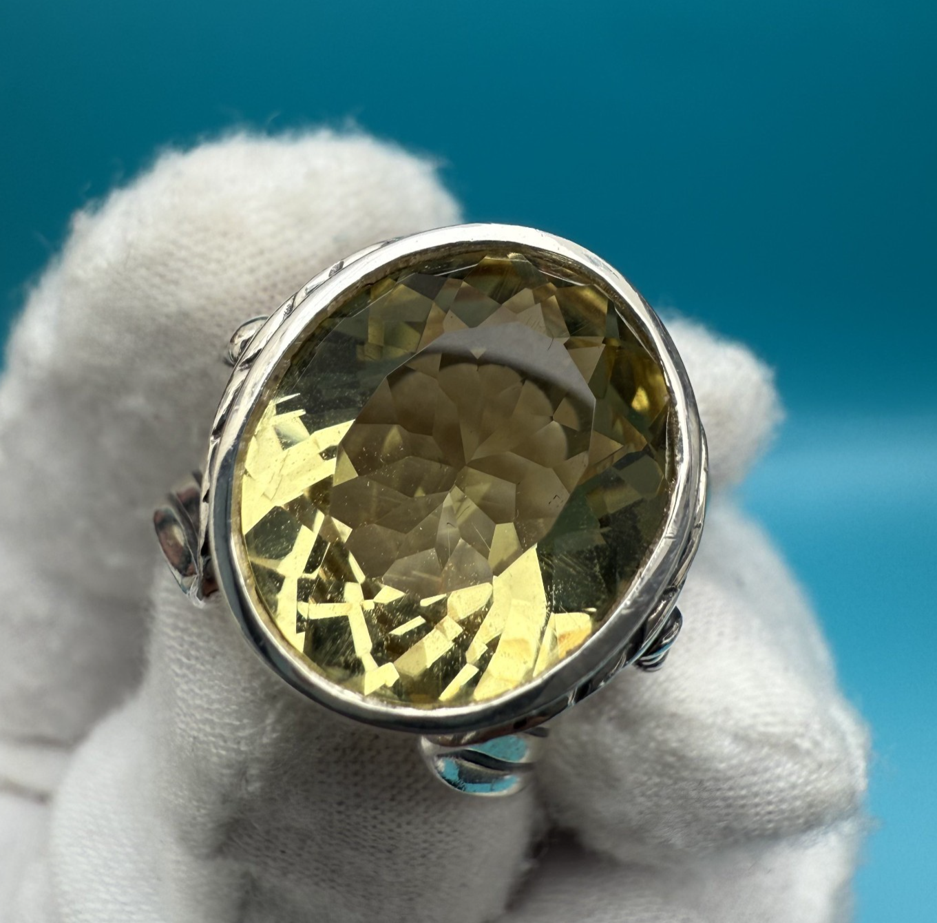 Gorgeous Vintage Elizabeth Rand Sterling Silver Ring w/ Canary Yellow Citrine7