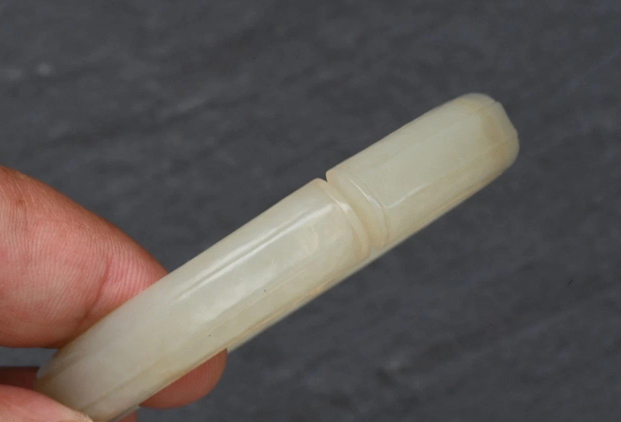 Antique Chinese 1900s Carved Mutton Fat White Celadon Jade Bangle Bracelet6