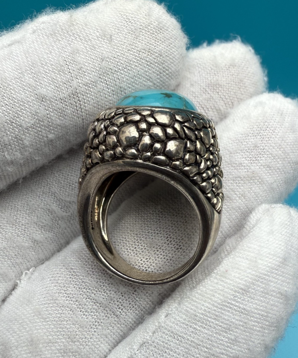Gorgeous Whitney Kelly Sterling Silver & Turquoise Dome Ring w/ Pebbled Texture6