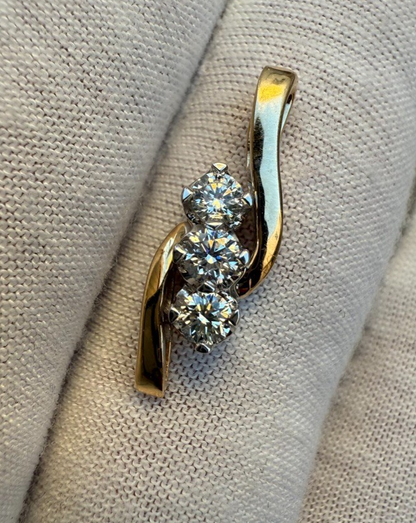 Beautiful 3 Natural Diamond Bypass Pendant In 14k Yellow Gold3