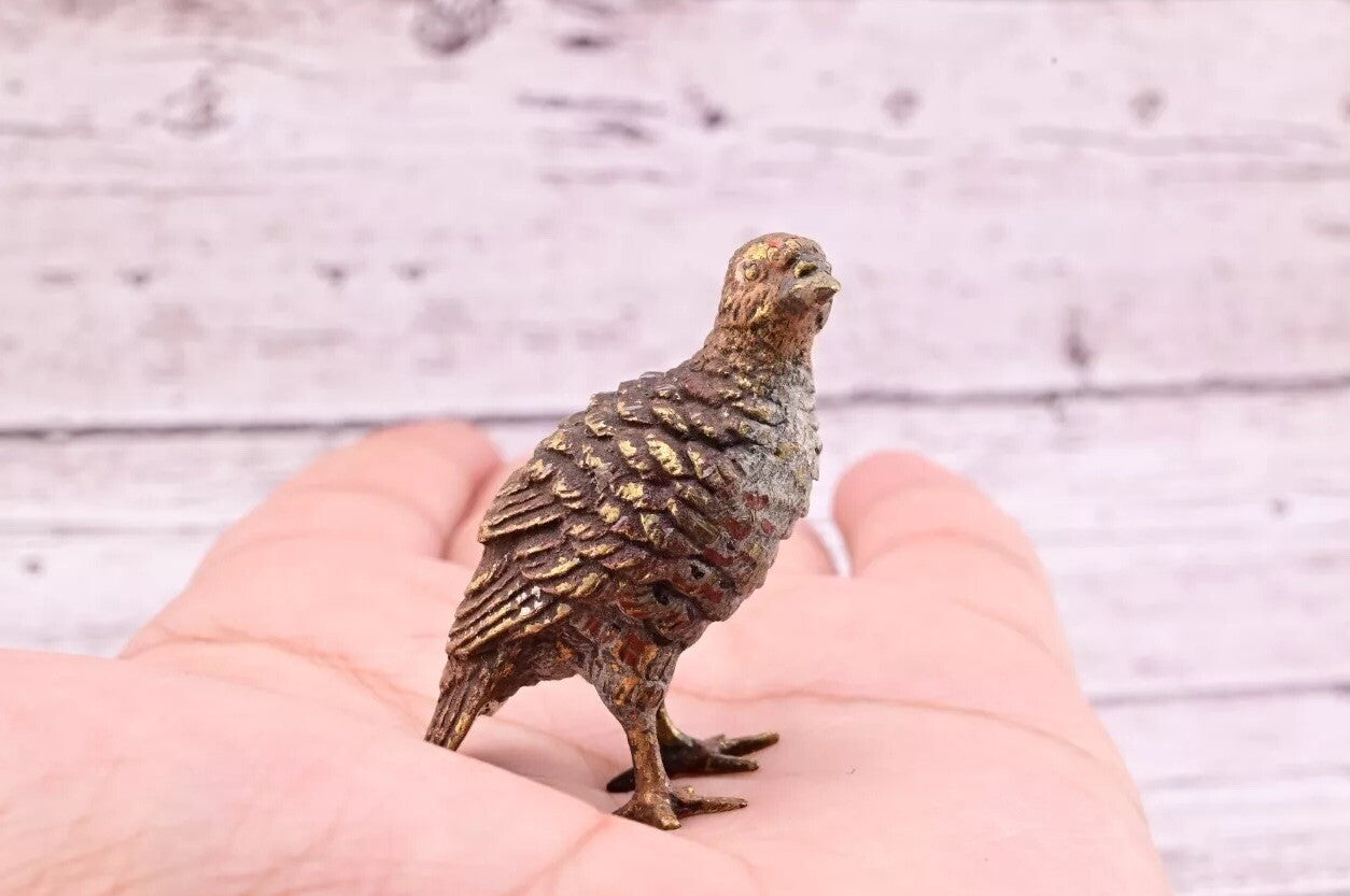 Original Early Antique Austrian Vienna Cold Painted Bronze of Partridge Bird0