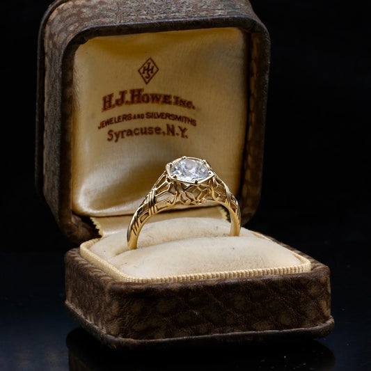 Antique Art Deco Period .85 ct Old Euro Diamond Ring in 14K Y Gold Filigree Work0