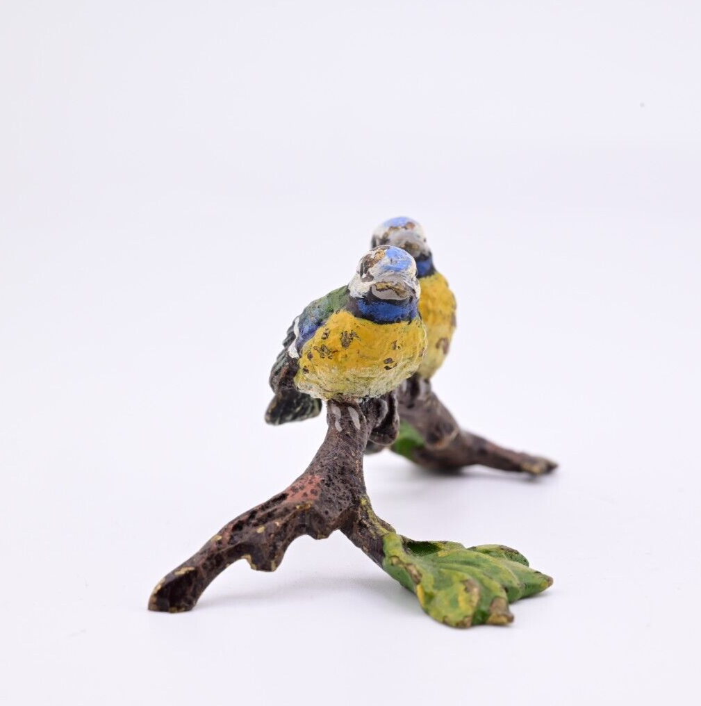 Antique Austrian Vienna Cold Painted Bronze Figure Eurasian Blue Tit Birds6
